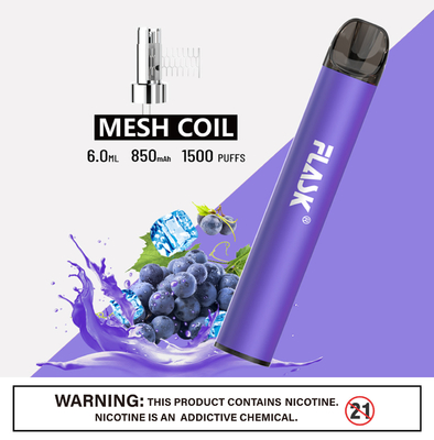 RGBvape SS304 Ecig 1500 พัฟอุปกรณ์ vape แบบใช้แล้วทิ้งพร้อมขดลวดตาข่าย