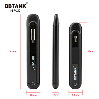 BBTANK IN POD THC กลั่นน้ำมันอุปกรณ์ Vape แบบใช้แล้วทิ้ง 2ml เซรามิค Coil Vape Pod 100% กระบวนการควบคุมคุณภาพ