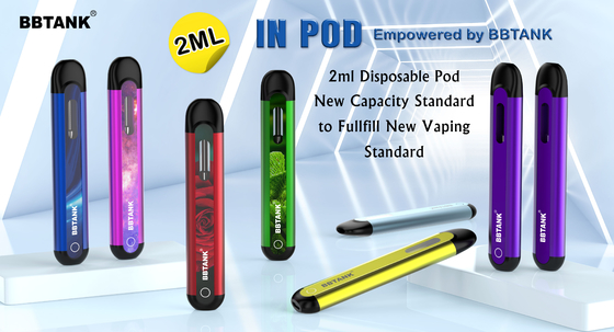 BBTANK IN POD THC กลั่นน้ำมันอุปกรณ์ Vape แบบใช้แล้วทิ้ง 2ml เซรามิค Coil Vape Pod 100% กระบวนการควบคุมคุณภาพ