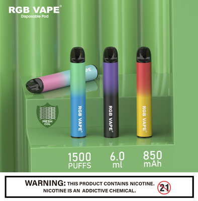 RGB Mesh Coil 6ml อุปกรณ์ Vape Pod แบบใช้แล้วทิ้ง 850mah Healthy E Cig